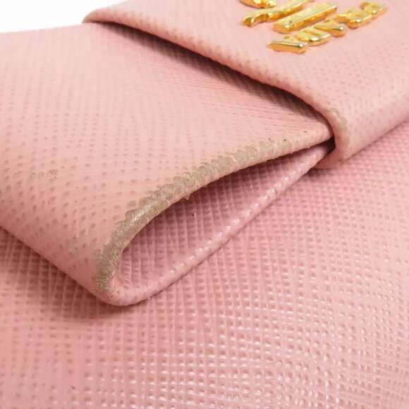 PRADA Saffiano Ribbon Bifold Long Wallet Light Pink/Gold Leather - Picture 6 of 10